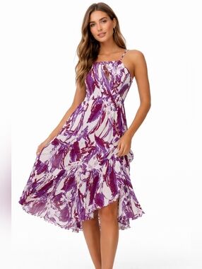 Intimately Free People Purple Floral Smocked Midi Dress L Stretch Summer Vaca
